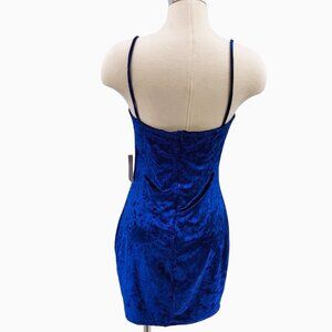Crushed Velvet Blue Cami Slip Dress | Bodycon Mini Slip | Women's Size M - NWOT